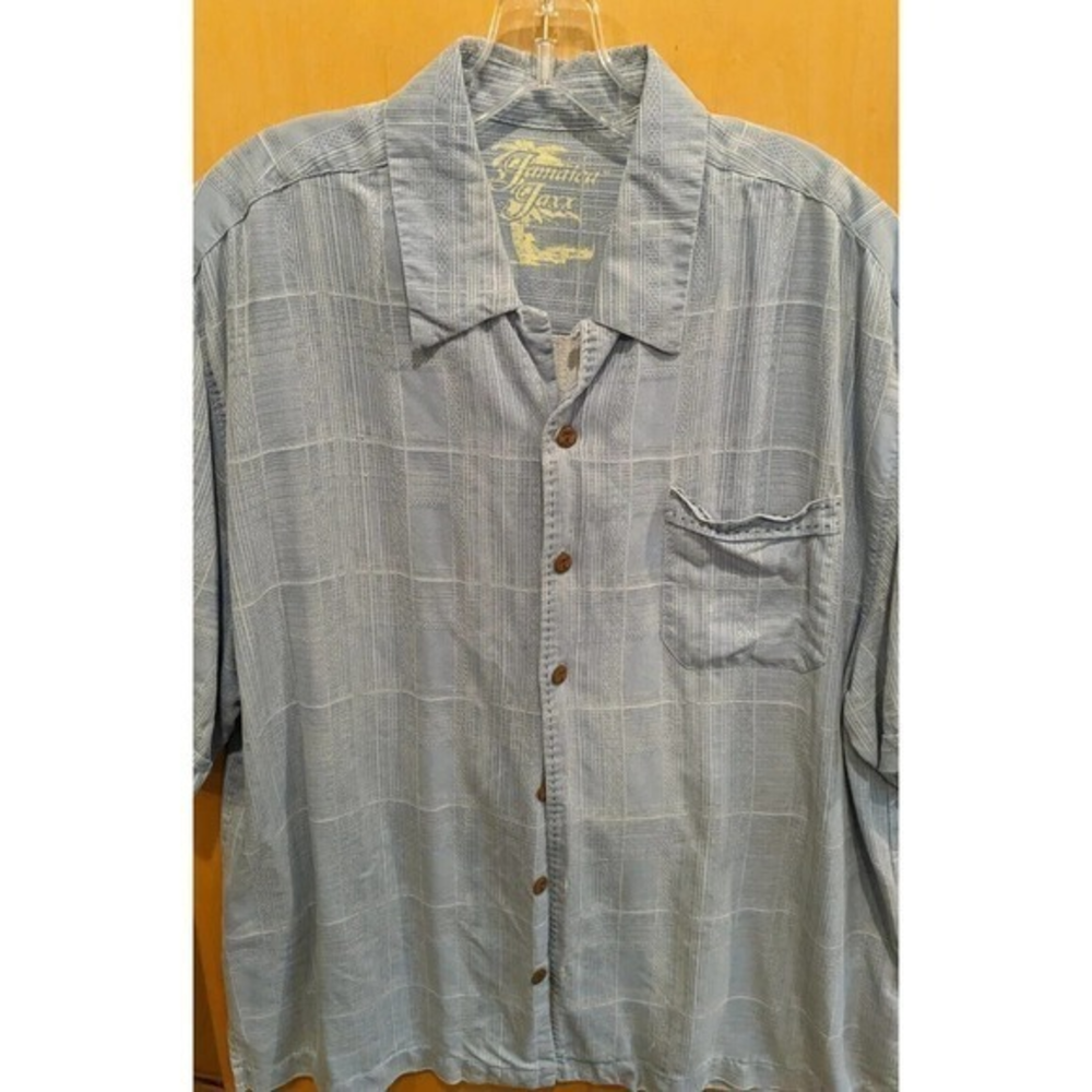 Jamaica Jaxx Blue Short Sleeve Button‎ Up Hawaiian Shirt Men's XL 100% Silk blue